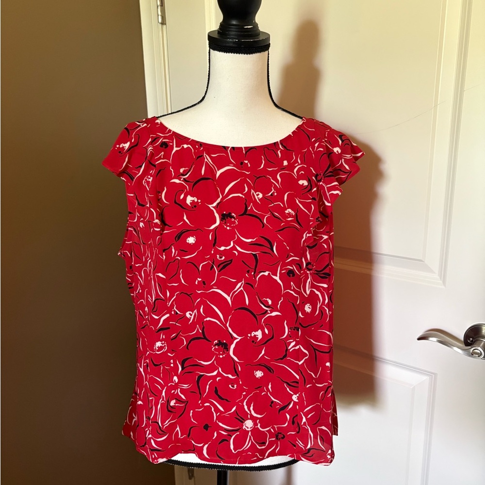 CAbi “Wink Top” Red Floral Blouse